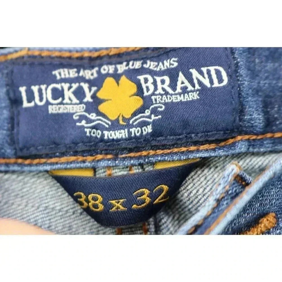 Lucky Brand Men's Blue Jeans-38 x 32-Distressed-211 Original Straight - Picture 3 of 7